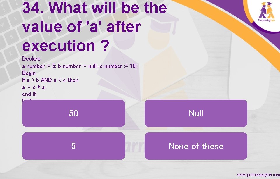 34. What will be the value of 'a' after execution ? Declare a number