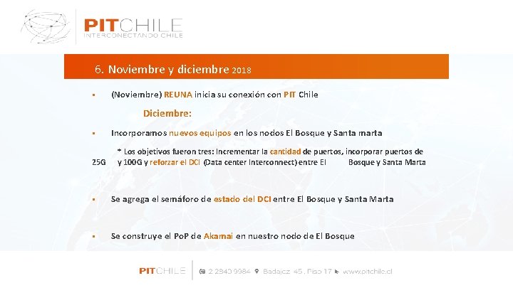 6. Noviembre y diciembre 2018 § (Noviembre) REUNA inicia su conexión con PIT Chile