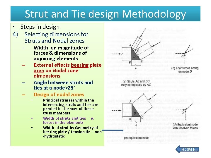 Strut and Tie design Methodology • Steps in design 4) Selecting dimensions for Struts