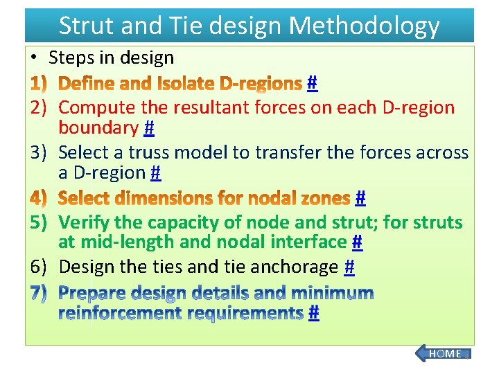 Strut and Tie design Methodology • Steps in design 2) 3) 5) 6) #