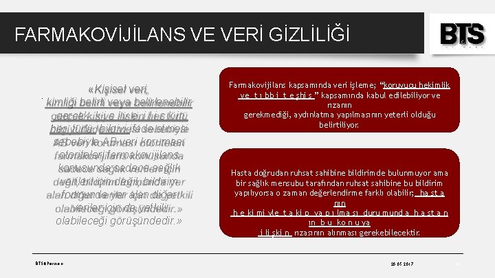 FARMAKOVİJİLANS VE VERİ GİZLİLİĞİ . «Kişisel veri, kimliği belirli veya belirlenebilir gerçek k i