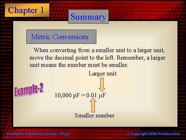 Chapter 1 Summary Metric Conversions When converting from a smaller unit to a larger Chapter 1 Summary Metric Conversions When converting from a smaller unit to a larger
