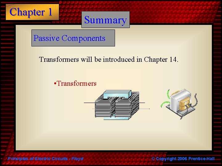 Chapter 1 Summary Passive Components Transformers will be introduced in Chapter 14. • Transformers Chapter 1 Summary Passive Components Transformers will be introduced in Chapter 14. • Transformers