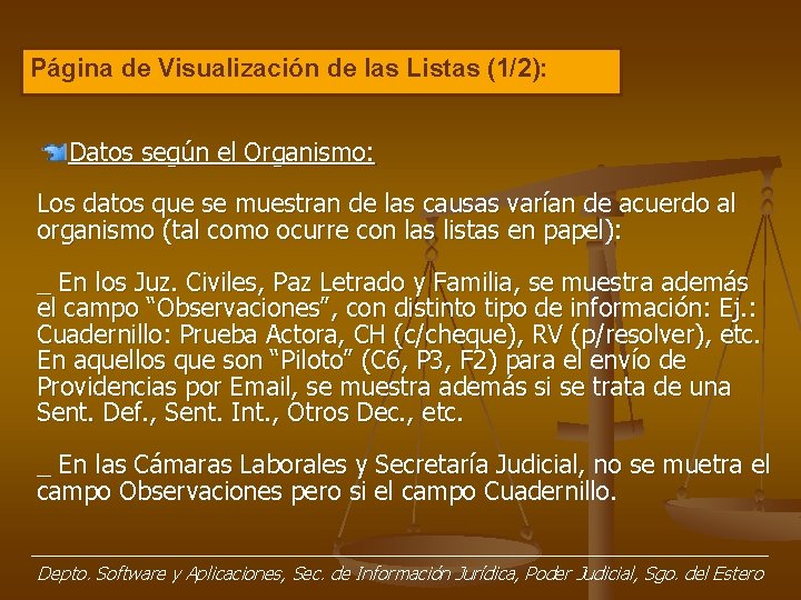 Página de Visualización de las Listas (1/2): Datos según el Organismo: Los datos que Página de Visualización de las Listas (1/2): Datos según el Organismo: Los datos que