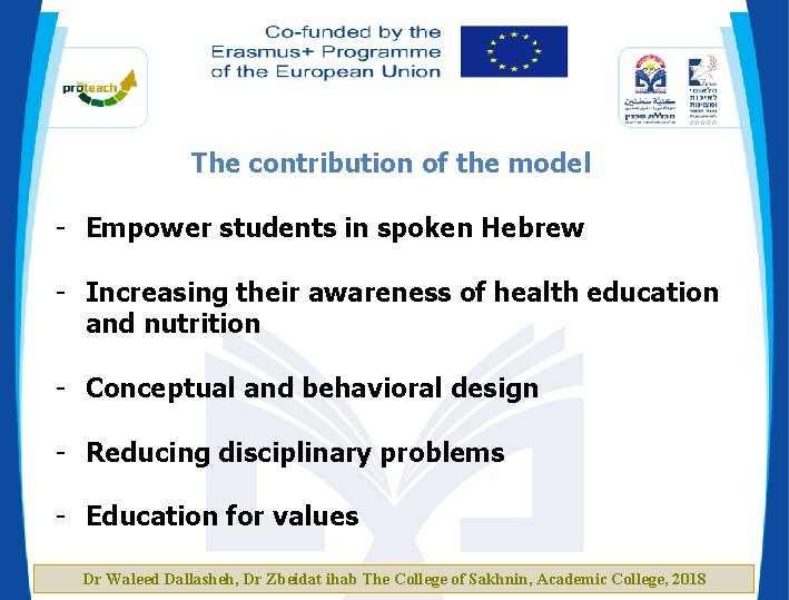 The contribution of the model - Empower students in spoken Hebrew - Increasing their