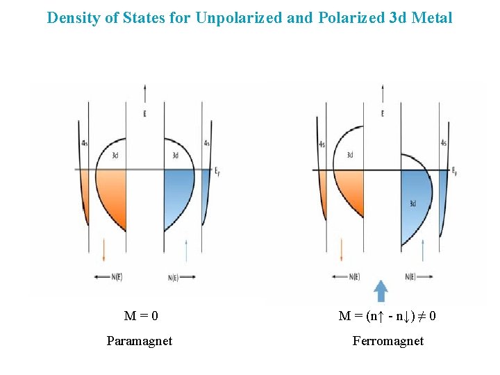 Density of States for Unpolarized and Polarized 3 d Metal M=0 M = (n↑