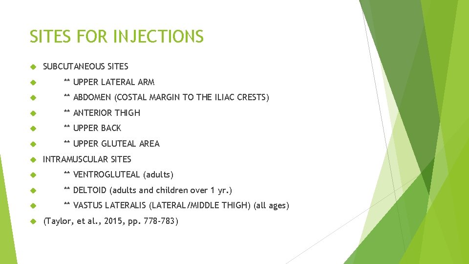 SITES FOR INJECTIONS SUBCUTANEOUS SITES ** UPPER LATERAL ARM ** ABDOMEN (COSTAL MARGIN TO SITES FOR INJECTIONS SUBCUTANEOUS SITES ** UPPER LATERAL ARM ** ABDOMEN (COSTAL MARGIN TO