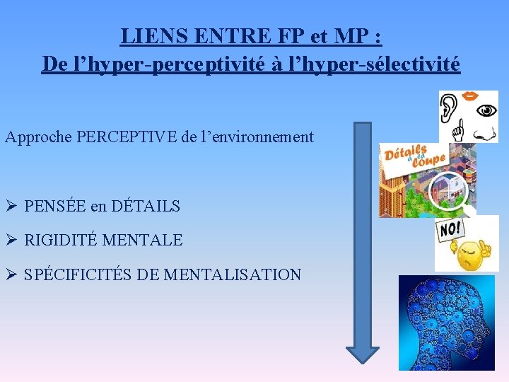 LIENS ENTRE FP et MP : De l’hyper-perceptivité à l’hyper-sélectivité Approche PERCEPTIVE de l’environnement