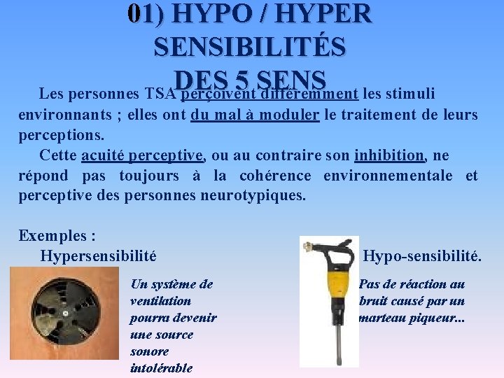 01) HYPO / HYPER SENSIBILITÉS DES 5 SENS Les personnes TSA perçoivent différemment les 01) HYPO / HYPER SENSIBILITÉS DES 5 SENS Les personnes TSA perçoivent différemment les