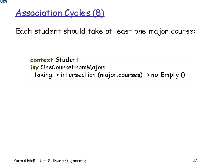 Association Cycles (8) Each student should take at least one major course: context Student