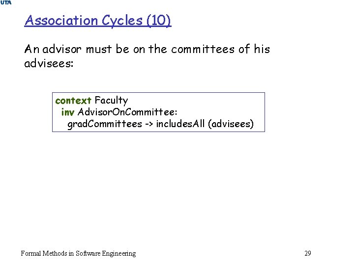 Association Cycles (10) An advisor must be on the committees of his advisees: context