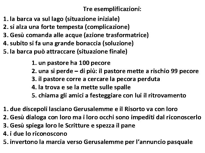 Tre esemplificazioni: 1. la barca va sul lago (situazione iniziale) 2. si alza una