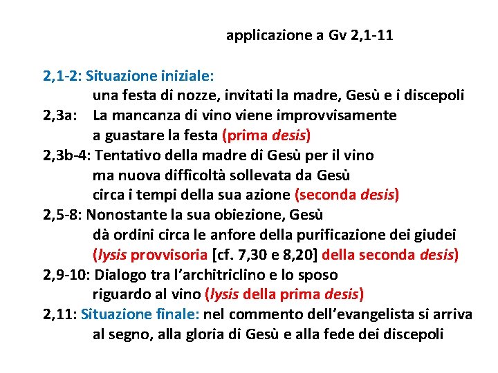 applicazione a Gv 2, 1 -11 2, 1 -2: Situazione iniziale: una festa di