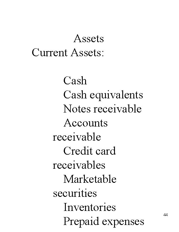 Assets Current Assets: Cash equivalents Notes receivable Accounts receivable Credit card receivables Marketable securities