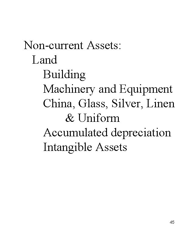 Non-current Assets: Land Building Machinery and Equipment China, Glass, Silver, Linen & Uniform Accumulated