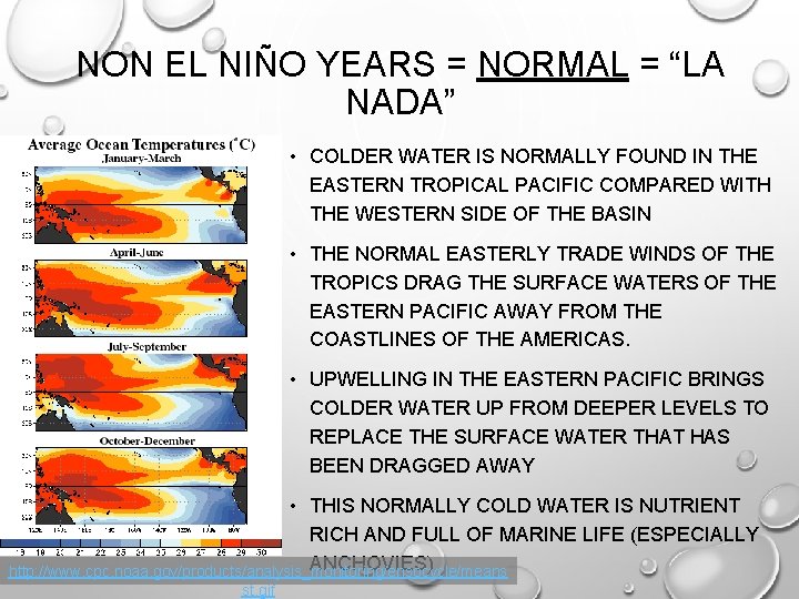 NON EL NIÑO YEARS = NORMAL = “LA NADA” • COLDER WATER IS NORMALLY NON EL NIÑO YEARS = NORMAL = “LA NADA” • COLDER WATER IS NORMALLY