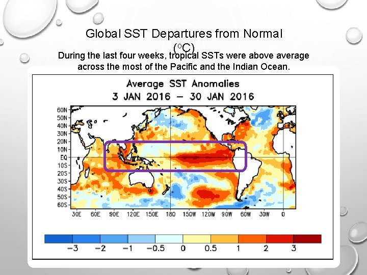 Global SST Departures from Normal (o. C) During the last four weeks, tropical SSTs Global SST Departures from Normal (o. C) During the last four weeks, tropical SSTs
