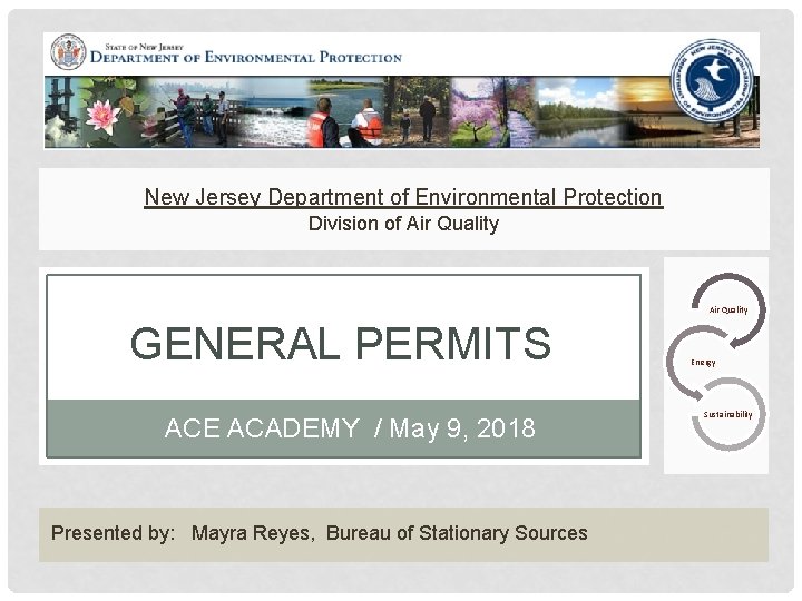 New Jersey Department of Environmental Protection Division of Air Quality GENERAL PERMITS ACE ACADEMY