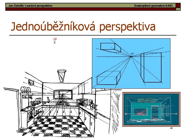 Jan Šafařík: Lineární perspektiva Deskriptivní geometrie BA 03 Jednoúběžníková perspektiva 41 