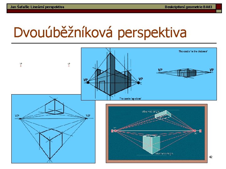 Jan Šafařík: Lineární perspektiva Deskriptivní geometrie BA 03 Dvouúběžníková perspektiva 42 