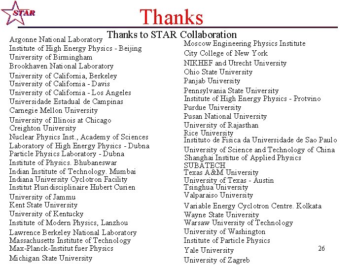 Thanks to STAR Collaboration Argonne National Laboratory Institute of High Energy Physics - Beijing