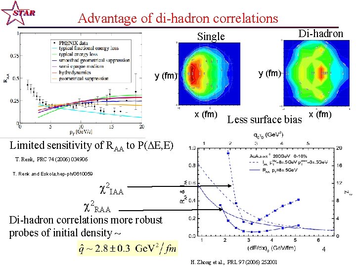 Advantage of di-hadron correlations Di-hadron Single y (fm) x (fm) Less surface bias x