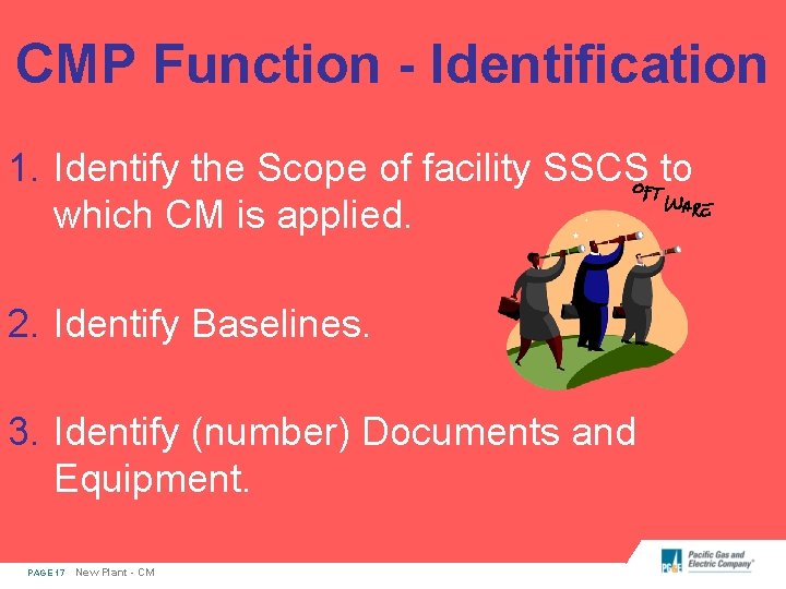 CMP Function - Identification 1. Identify the Scope of facility SSCS to which CM