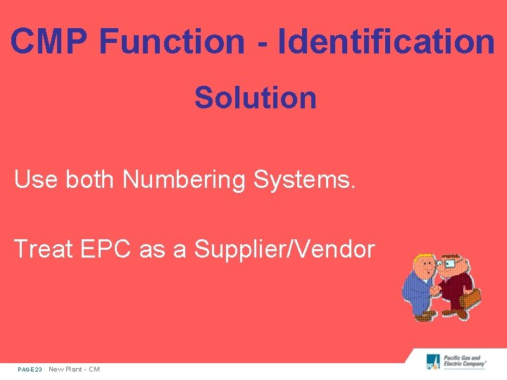 CMP Function - Identification Solution Use both Numbering Systems. Treat EPC as a Supplier/Vendor
