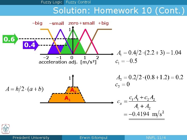 Fuzzy Logic Fuzzy Control Solution: Homework 10 (Cont. ) –big 0. 6 –small zero