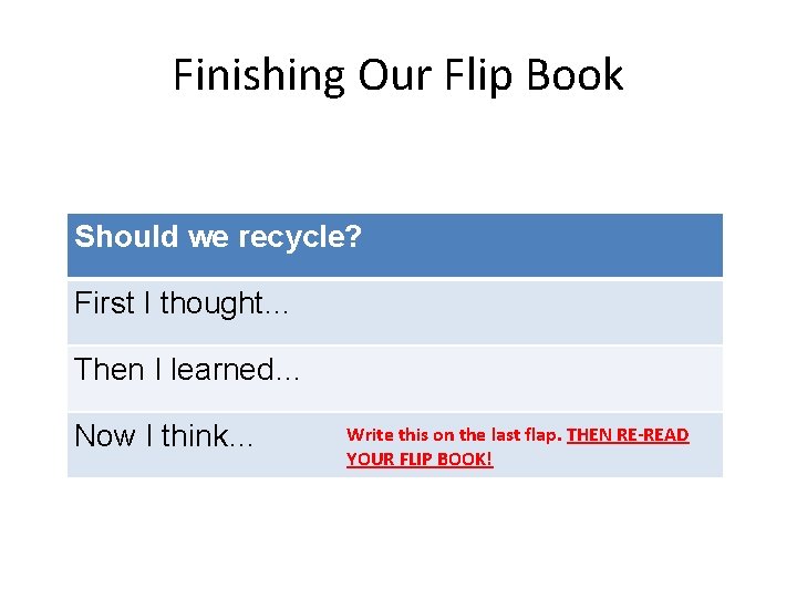 Finishing Our Flip Book Should we recycle? First I thought… Then I learned… Now