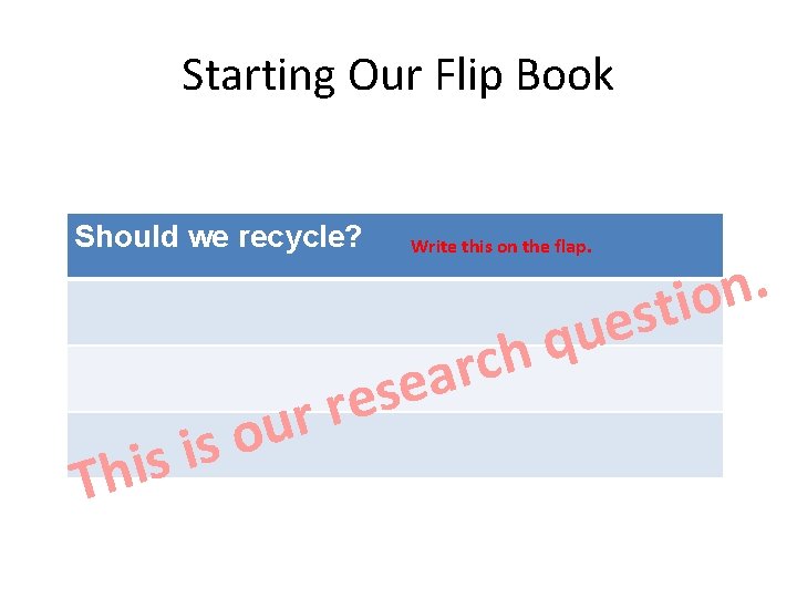 Starting Our Flip Book Should we recycle? . n o i t s e