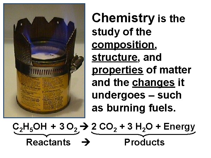 Chemistry is the study of the composition, structure, and properties of matter and the