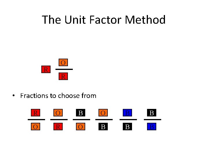 The Unit Factor Method O R R • Fractions to choose from R O