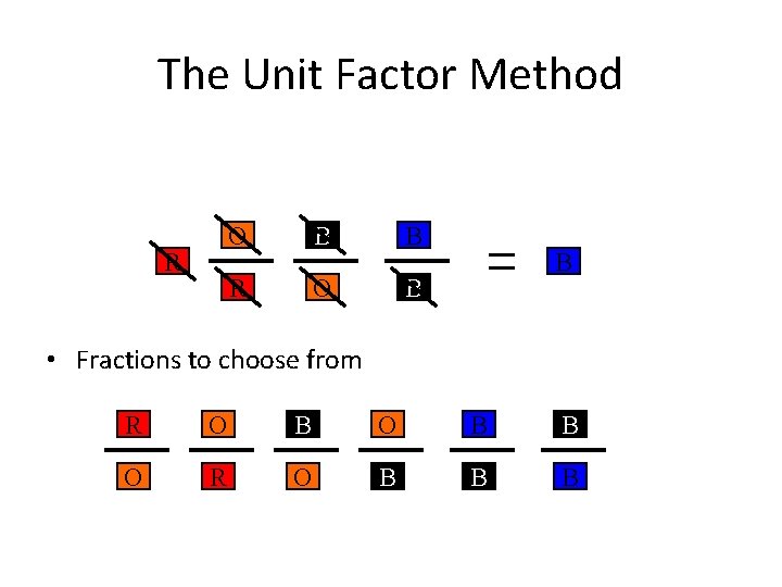 The Unit Factor Method R O B B • Fractions to choose from R