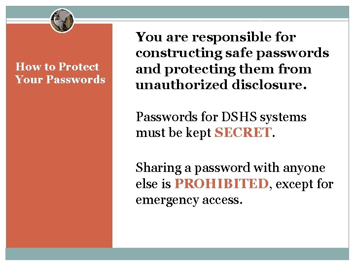 How to Protect Your Passwords You are responsible for constructing safe passwords and protecting