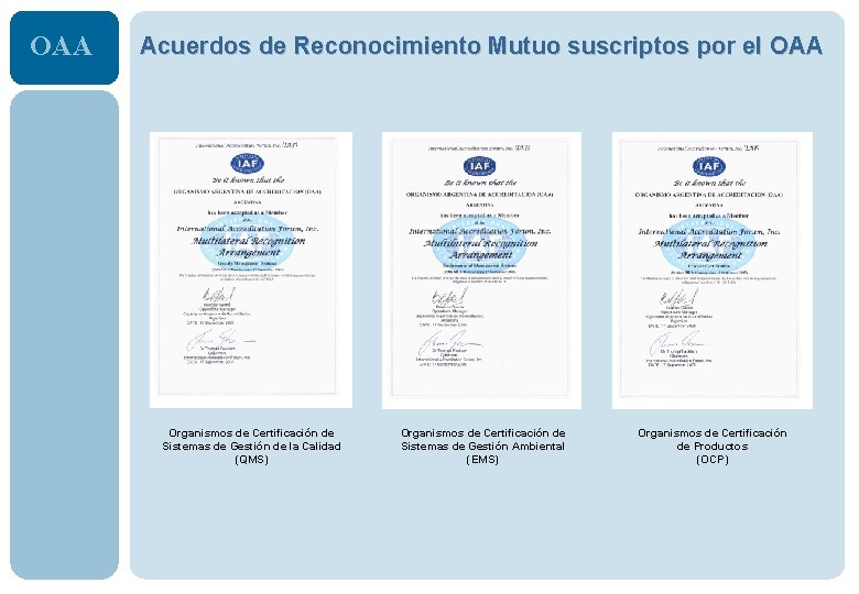 OAA Acuerdos de Reconocimiento Mutuo suscriptos por el OAA Organismos de Certificación de Sistemas