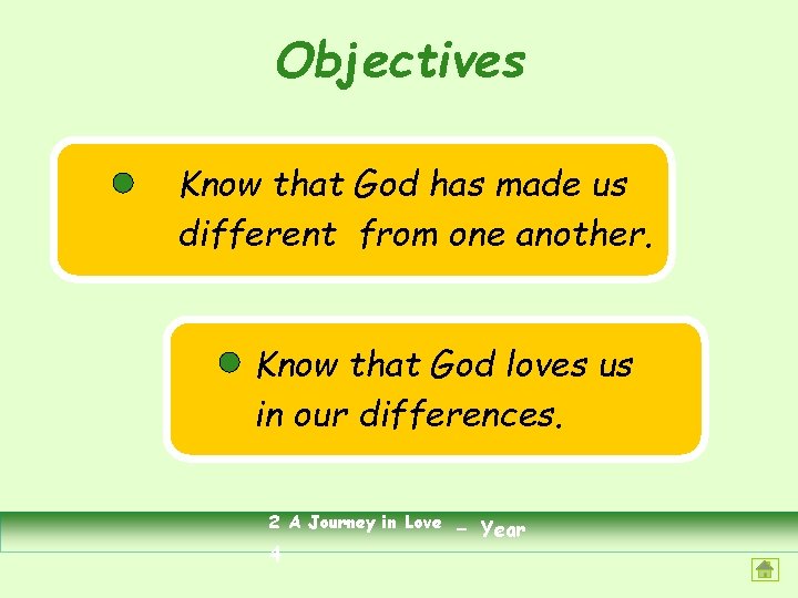 Objectives Know that God has made us different from one another. Know that God