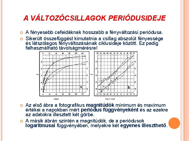 A VÁLTOZÓCSILLAGOK PERIÓDUSIDEJE A fényesebb cefeidáknak hosszabb a fényváltozási periódusa. Sikerült összefüggést kimutatnia a