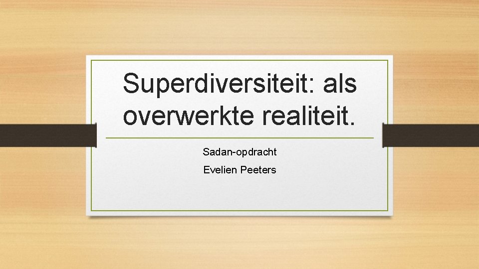 Superdiversiteit: als overwerkte realiteit. Sadan-opdracht Evelien Peeters 