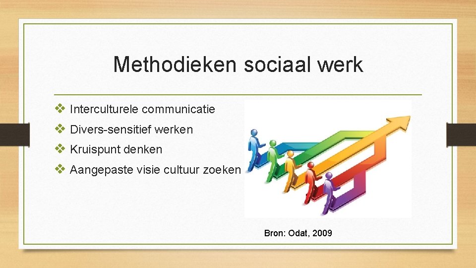 Methodieken sociaal werk v Interculturele communicatie v Divers-sensitief werken v Kruispunt denken v Aangepaste