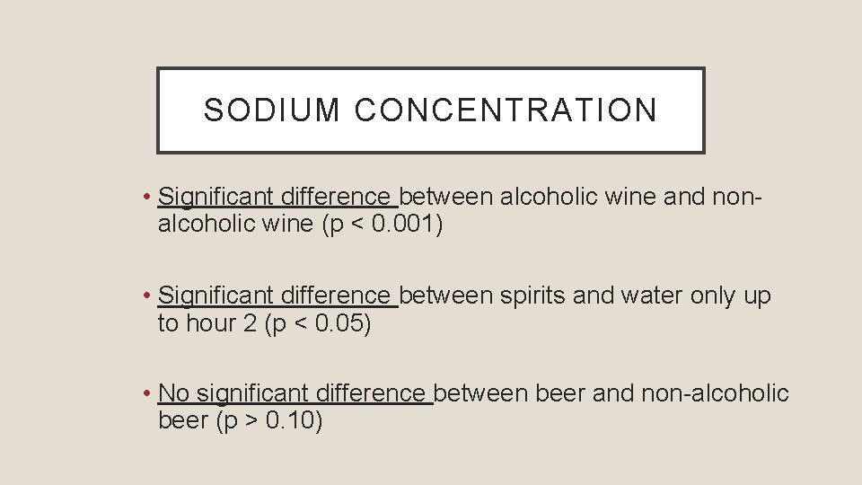 SODIUM CONCENTRATION • Significant difference between alcoholic wine and nonalcoholic wine (p < 0.