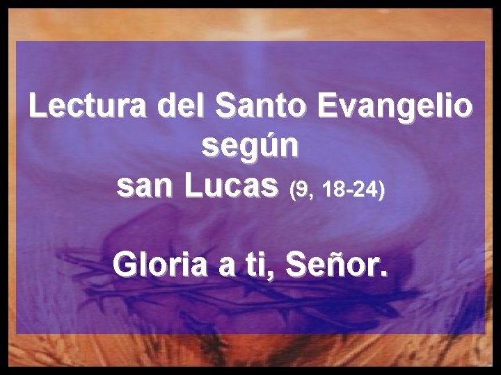 Lectura del Santo Evangelio según san Lucas (9, 18 -24) Gloria a ti, Señor.