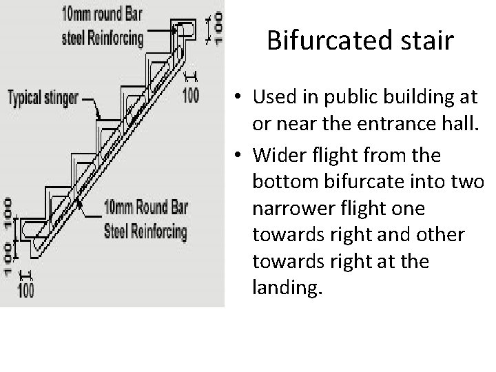 Bifurcated stair • Used in public building at or near the entrance hall. •