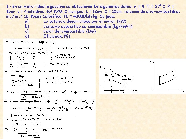 1. - En un motor ideal a gasolina se obtuvieron los siguientes datos: rk