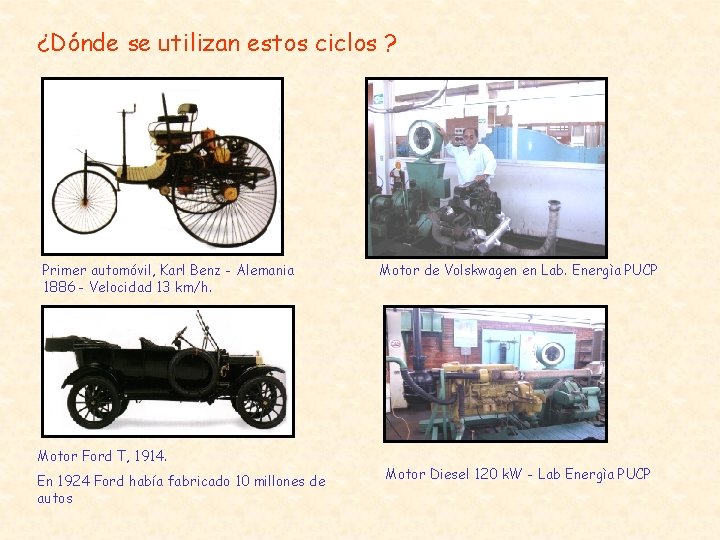 ¿Dónde se utilizan estos ciclos ? Primer automóvil, Karl Benz - Alemania 1886 -