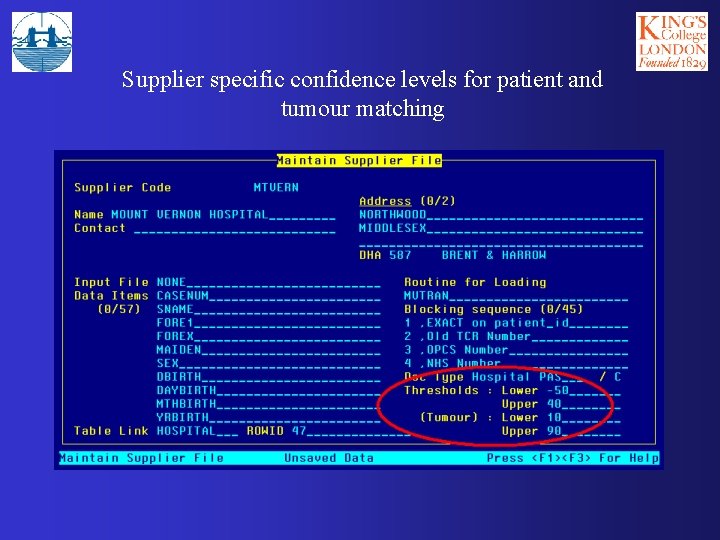 Supplier specific confidence levels for patient and tumour matching 