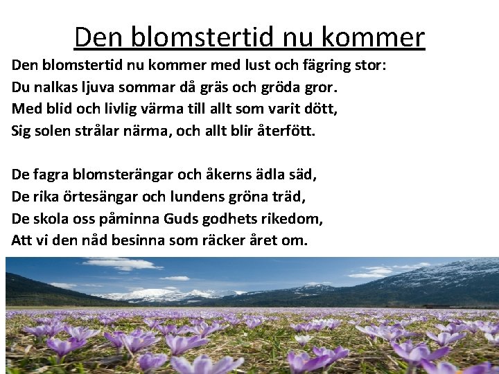 Den blomstertid nu kommer med lust och fägring stor: Du nalkas ljuva sommar då Den blomstertid nu kommer med lust och fägring stor: Du nalkas ljuva sommar då