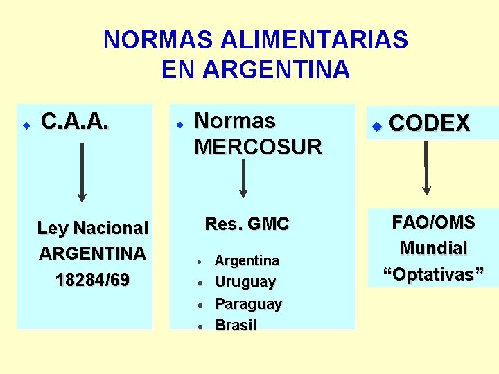 NORMAS ALIMENTARIAS EN ARGENTINA u C. A. A. Ley Nacional ARGENTINA 18284/69 u Normas