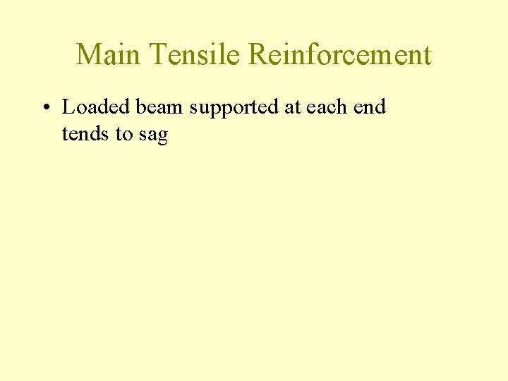 Main Tensile Reinforcement • Loaded beam supported at each end tends to sag 