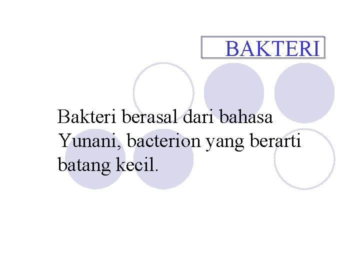 BAKTERI Bakteri berasal dari bahasa Yunani, bacterion yang berarti batang kecil. 